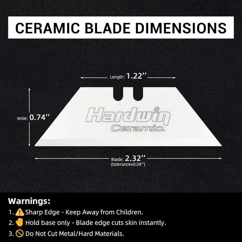 HARDWIN Premium Zirconia Ceramic Utility Knife Blades - 5Pack Replacement Blades, Rustproof & Long-Lasting for Craft Projects, Precision Box Cutting & Universal Utility Knives - Image 2